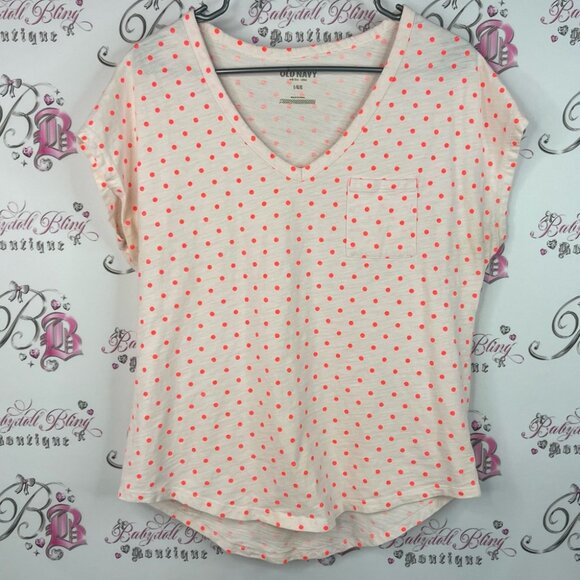 Old Navy tee tshirt polka dot dotted neon Cream Top neon Dots - Picture 1 of 7